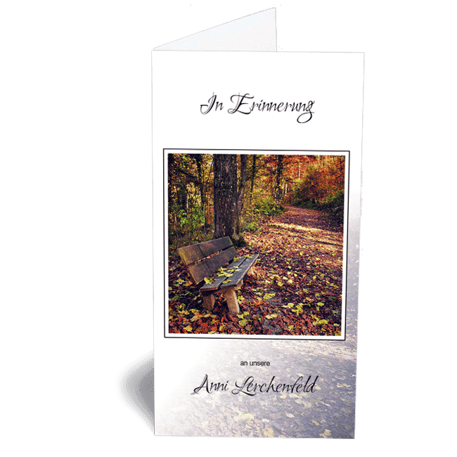Dankeskarte bunter Herbstwald mit Bank