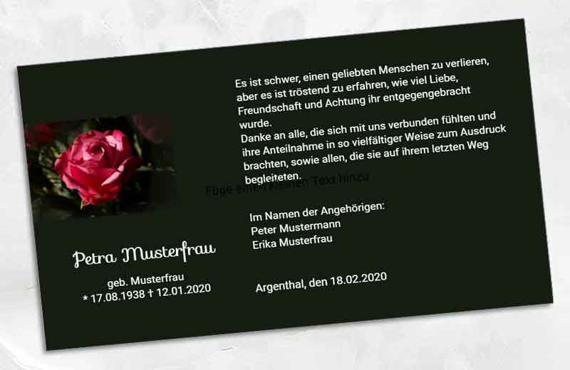 Danksagungskarten Trauer mit Rose
