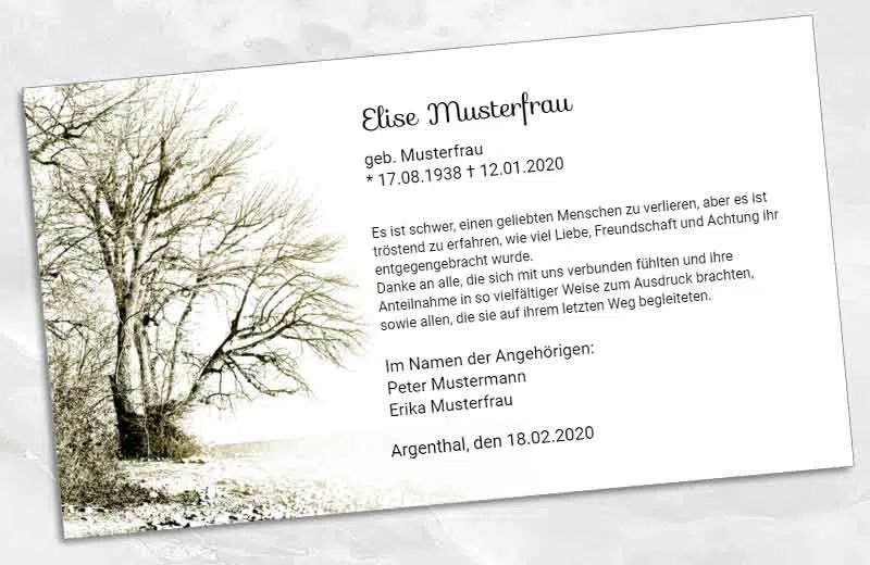 Dankeskarte Trauer Winterbaum