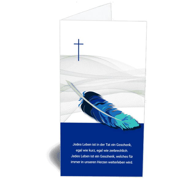 Trauerkarte modern in blau mit Feder Klappkarte