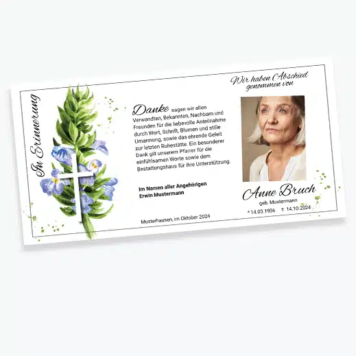 Danksagungskarte Blumen mit Kreuz