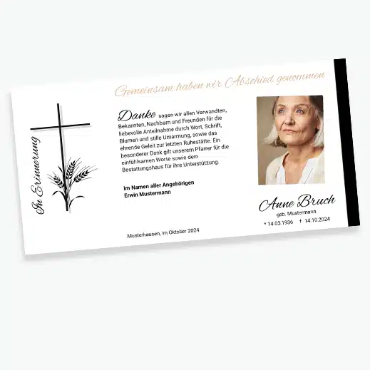 Dankeskarte Trauer Kreuz mit Ähren