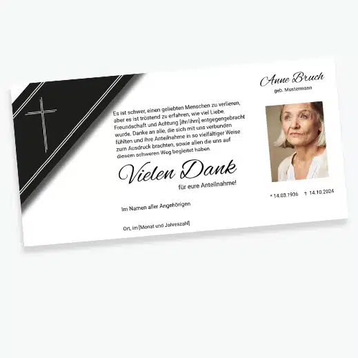 Trauer Dankeskarte Trauerschleife mit Kreuz