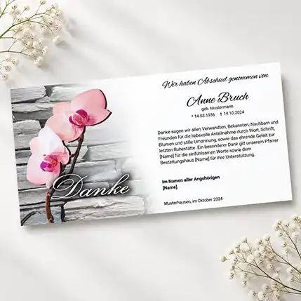 Banner, Trauerdruck & Zeitungen online gestalten – persönlich & schnell 18 Orchidee vor Schiefermauer
